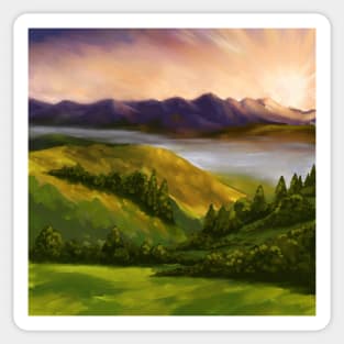 Sunset Mountains Landscape Oil Painting Sticker